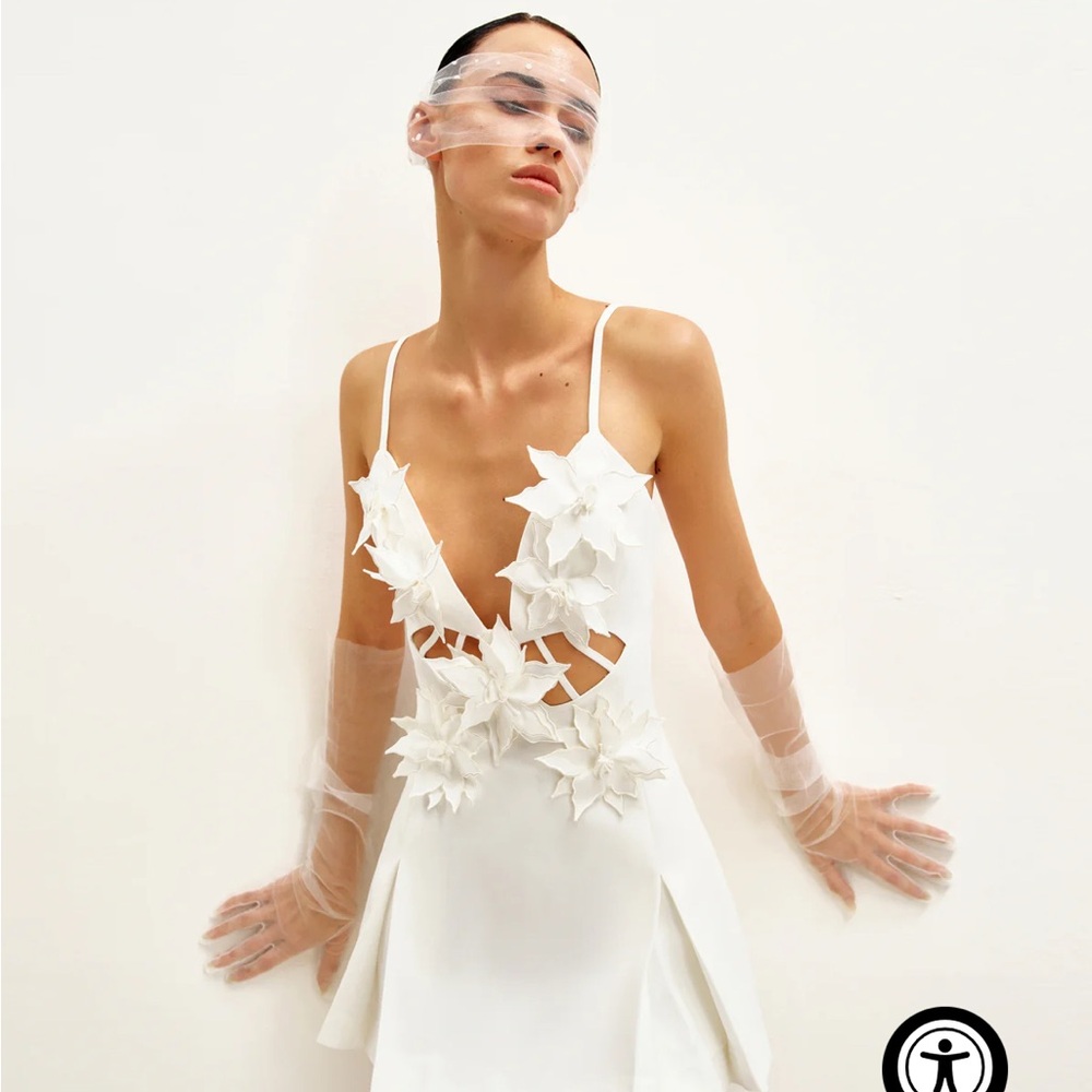 JW PEI Yuliya White Floral Embellishment V-neckline Mini Dress